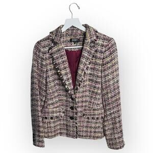 DKNY Colorful Tweed Fringe Button Blazer Jacket  NWOT W1916 Sz 6